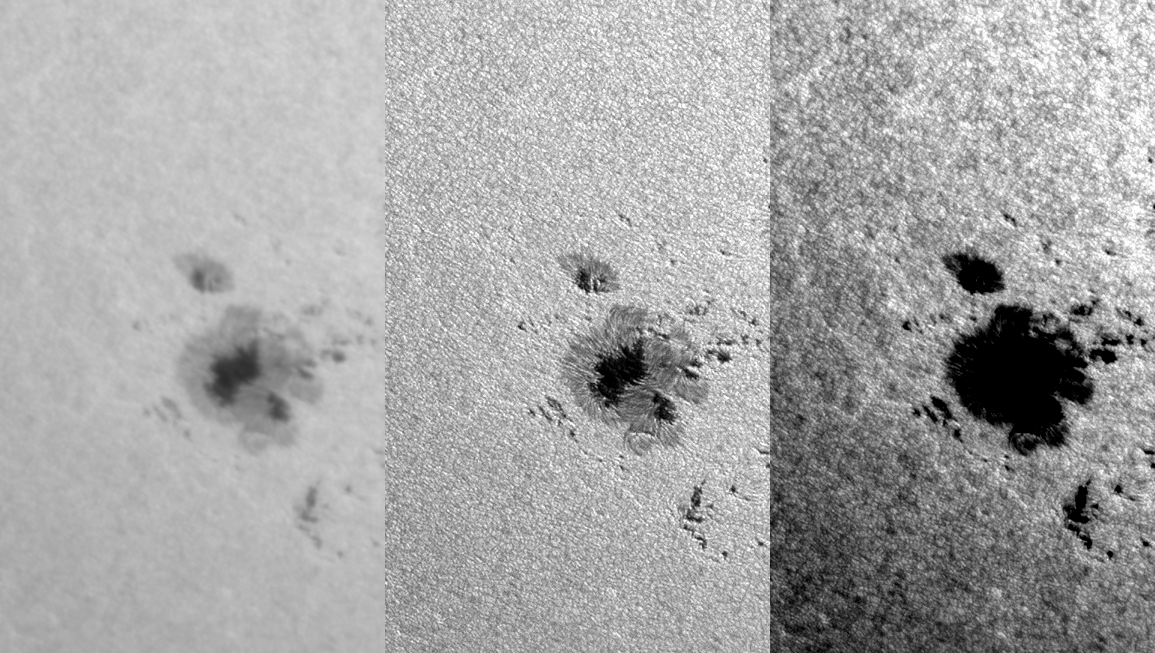 Comparison of different approaches to final processing of a stacked image