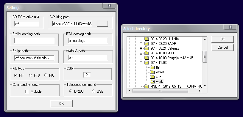 IRIS settings window