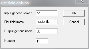 IRIS: Divide by a flat field window: applies the flat fields to a sequence of images